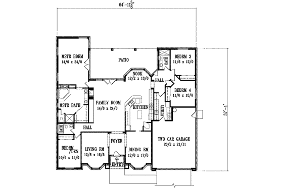 Floor Plan - Main Floor for Adobe / Southwestern House Plan #1-1089 - 4 bed, 3 bath