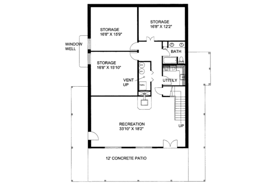 Floor Plan - Lower Floor for Bungalow House Plan #117-672 - 3 bed, 3 bath