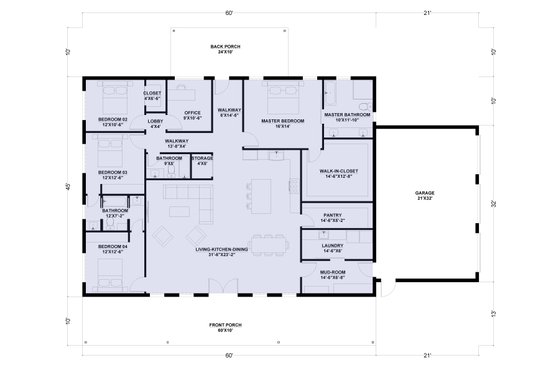 Floor Plan - Main Floor for Barndominium House Plan #1107-5 - 4 bed, 3 bath