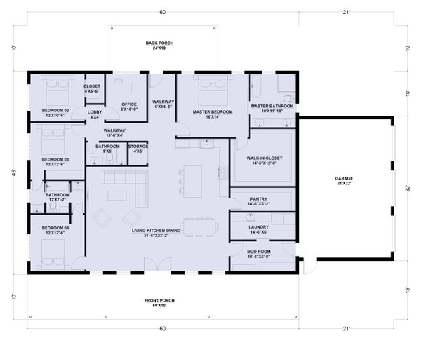 Barndominium Floor Plan - Main Floor Plan #1107-5