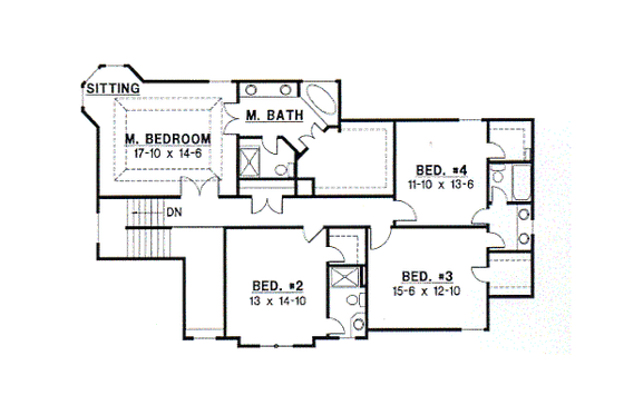 Floor Plan - Upper Floor for Traditional House Plan #67-413 - 4 bed, 3.5 bath