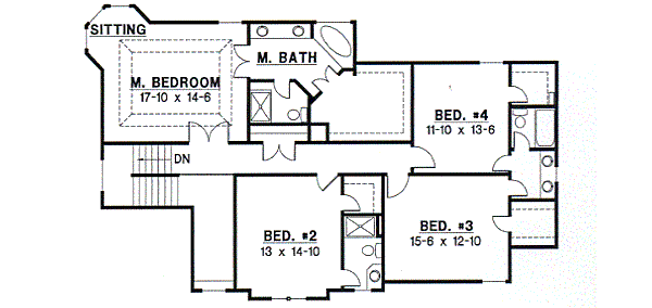 Traditional Floor Plan - Upper Floor Plan #67-413