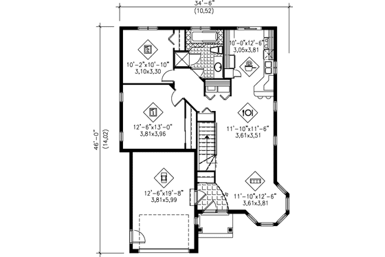 Floor Plan - Main Floor for European House Plan #25-1168 - 2 bed, 1 bath