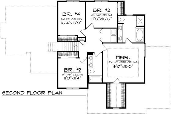 Floor Plan - Upper Floor for Ranch House Plan #70-1033 - 4 bed, 3 bath