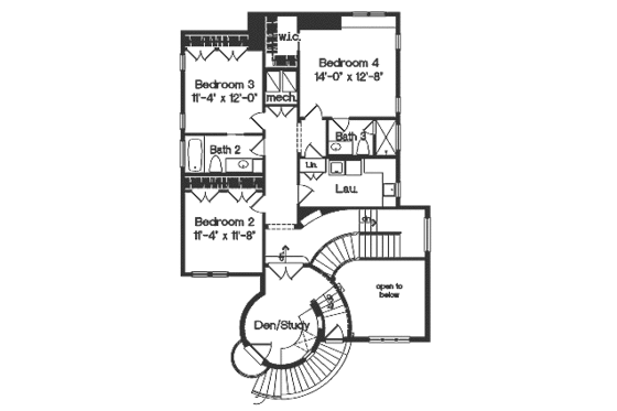 Floor Plan - Upper Floor for Mediterranean House Plan #135-151 - 4 bed, 3.5 bath