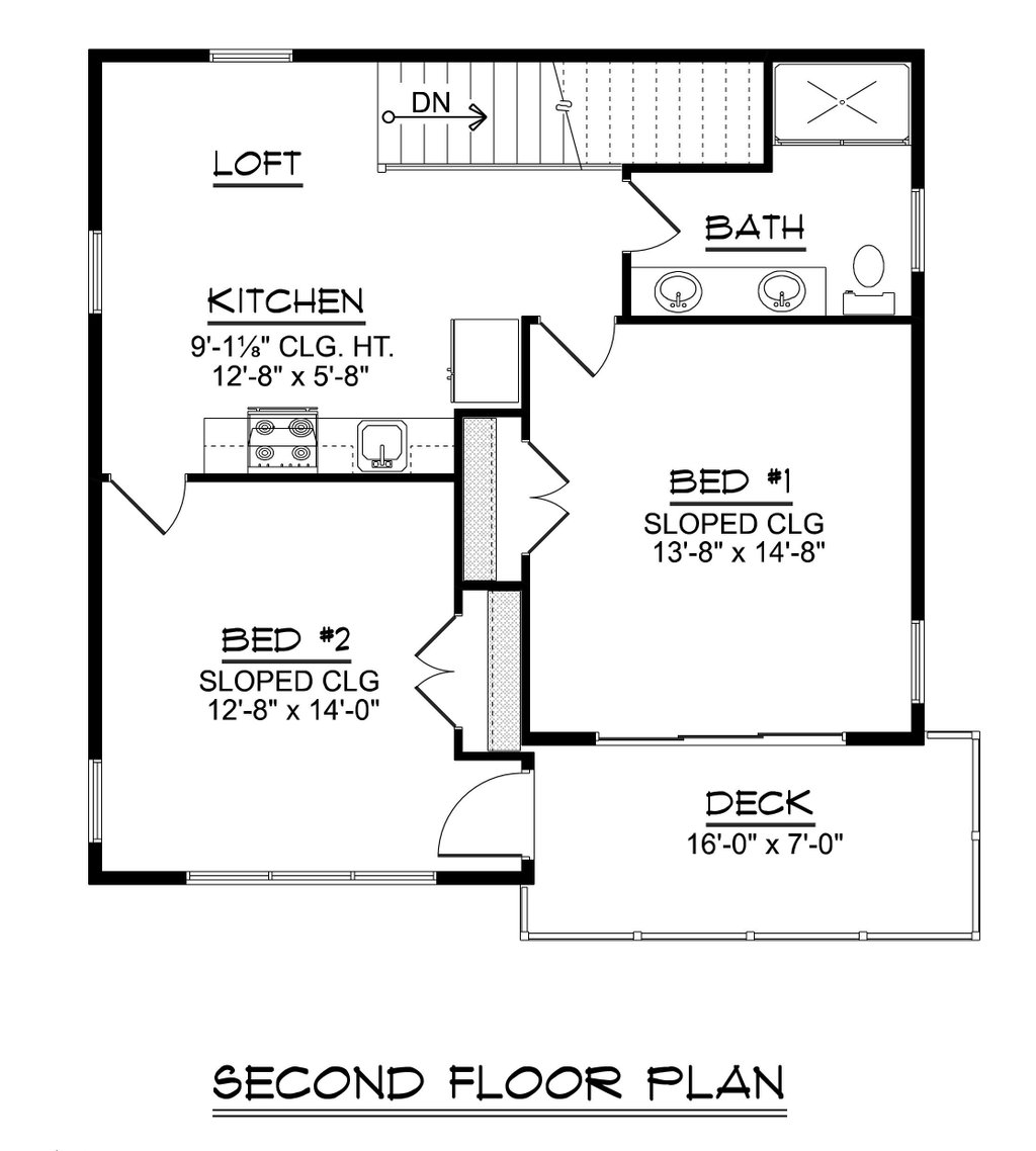 Floor Plan - Upper Floor for Contemporary House Plan #1064-433 - 2 bed, 1 bath