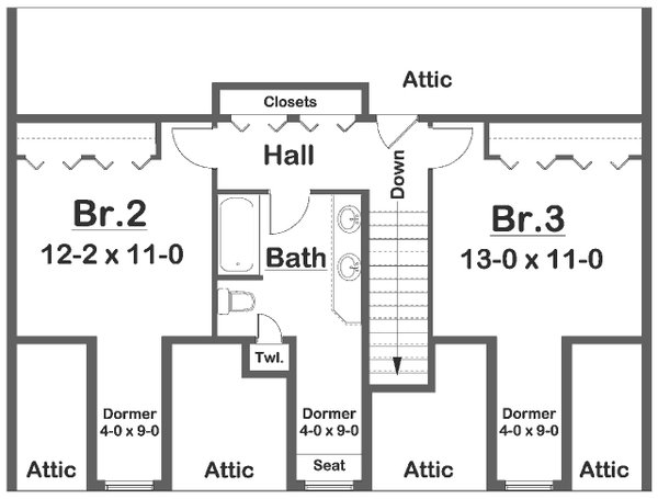 Architectural House Design - Colonial Floor Plan - Upper Floor Plan #126-257