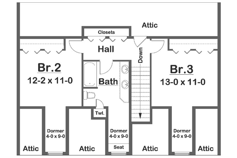 Architectural House Design - Floor Plan - Upper Floor for Colonial House Plan #126-257 - 3 bed, 2.5 bath