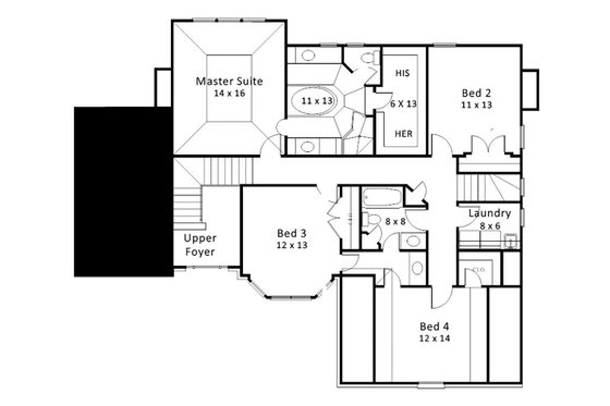Floor Plan - Upper Floor for European House Plan #119-127 - 5 bed, 3.5 bath