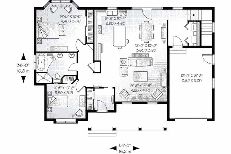 Home Plan - Floor Plan - Main Floor for European House Plan #23-563 - 2 bed, 1 bath