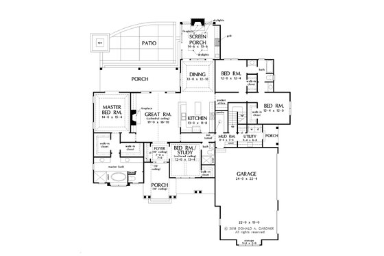 Floor Plan - Main Floor for Farmhouse House Plan #929-1070 - 4 bed, 3 bath