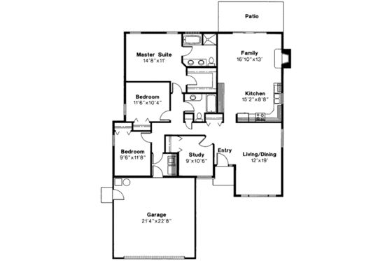 Floor Plan - Main Floor for Modern House Plan #124-301 - 4 bed, 2 bath