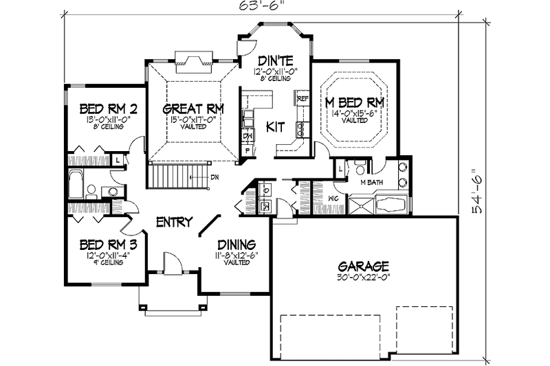 Home Plan - Floor Plan - Main Floor for Prairie House Plan #320-1454 - 3 bed, 2 bath