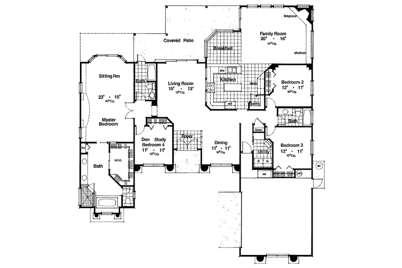 House Plan Design - Floor Plan - Main Floor for Mediterranean House Plan #417-621 - 4 bed, 3 bath