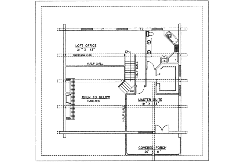 House Blueprint - Floor Plan - Upper Floor for Log House Plan #117-111 - 2 bed, 3 bath