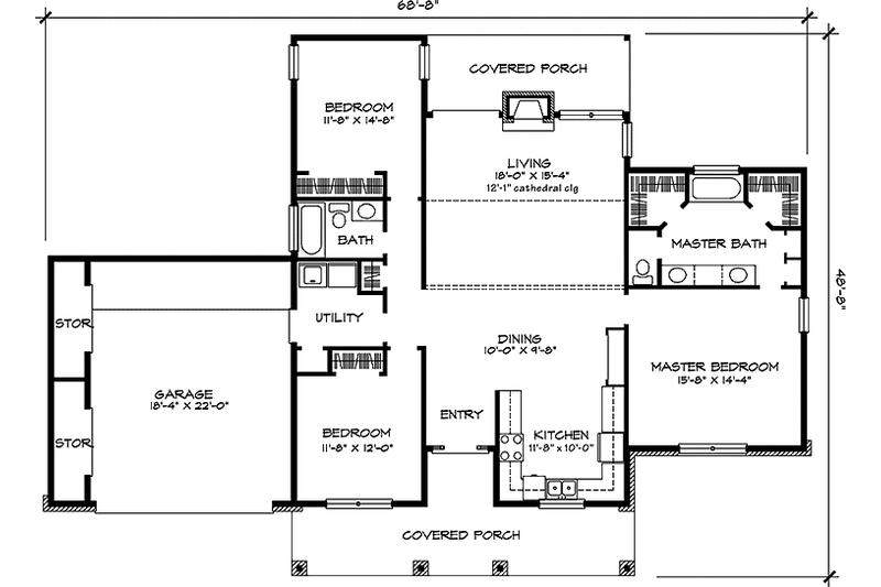 Dream House Plan - Floor Plan - Main Floor for Country House Plan #140-190 - 3 bed, 2 bath