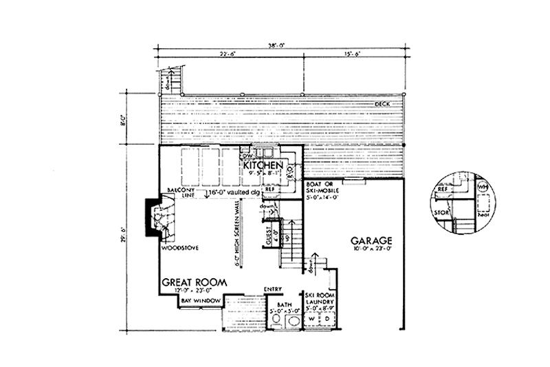 Home Plan - Floor Plan - Main Floor for Prairie House Plan #320-1177 - 2 bed, 1 bath