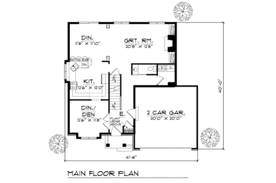Floor Plan - Main Floor for Traditional House Plan #70-317 - 4 bed, 2.5 bath