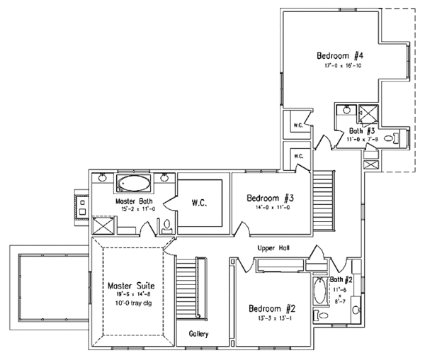 Architectural House Design - Colonial Floor Plan - Upper Floor Plan #994-18