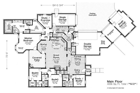 Floor Plan - Main Floor for European House Plan #310-1308 - 4 bed, 4 bath
