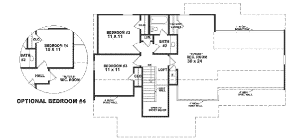 Floor Plan - Upper Floor for Southern House Plan #81-143 - 3 bed, 2 bath