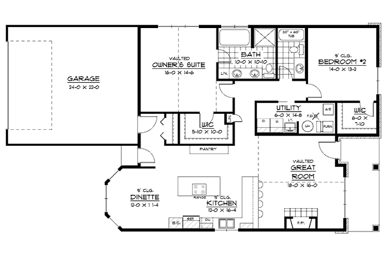 Dream House Plan - Floor Plan - Main Floor for European House Plan #51-600 - 2 bed, 2 bath