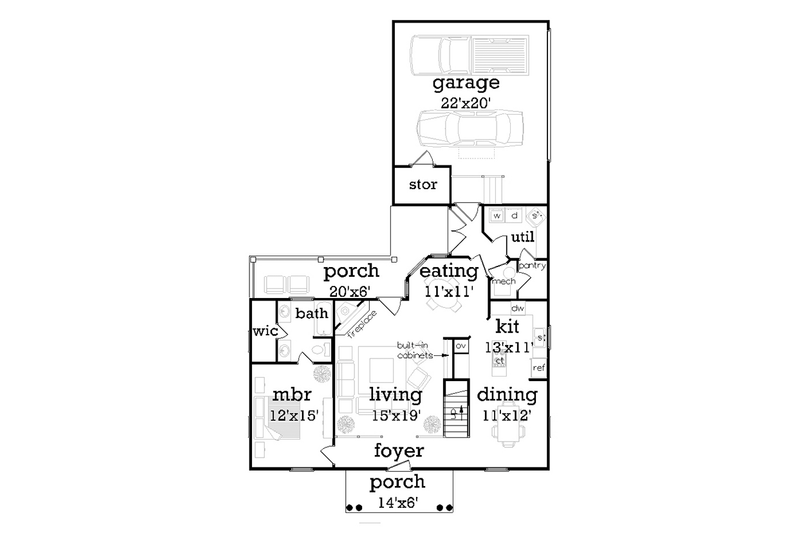 Home Plan - Floor Plan - Main Floor for Traditional House Plan #45-490 - 3 bed, 2 bath