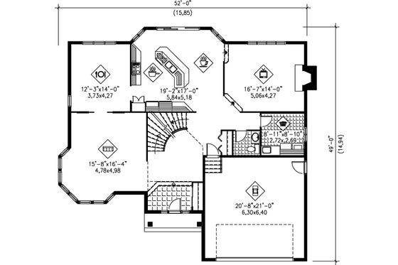 Floor Plan - Main Floor for Traditional House Plan #25-2046 - 3 bed, 1.5 bath