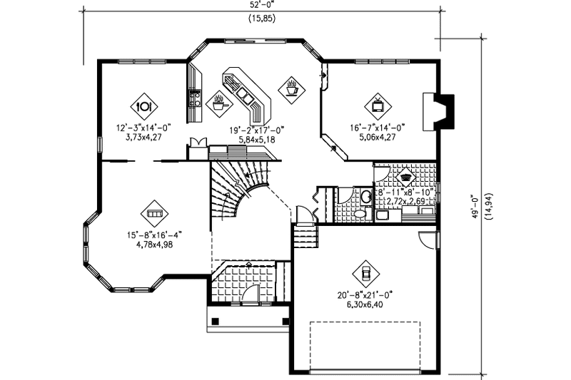 House Plan Design - Floor Plan - Main Floor for Traditional House Plan #25-2046 - 3 bed, 1.5 bath