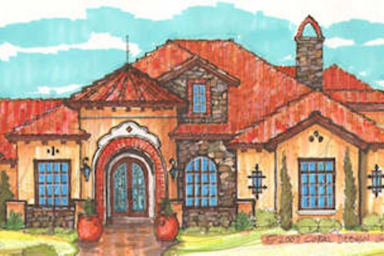 Exterior - Front Elevation for European House Plan #135-167 - 4 bed, 4.5 bath