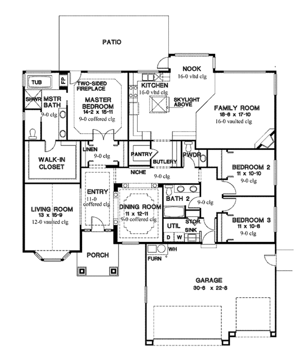 House Design - Traditional Floor Plan - Main Floor Plan #966-3