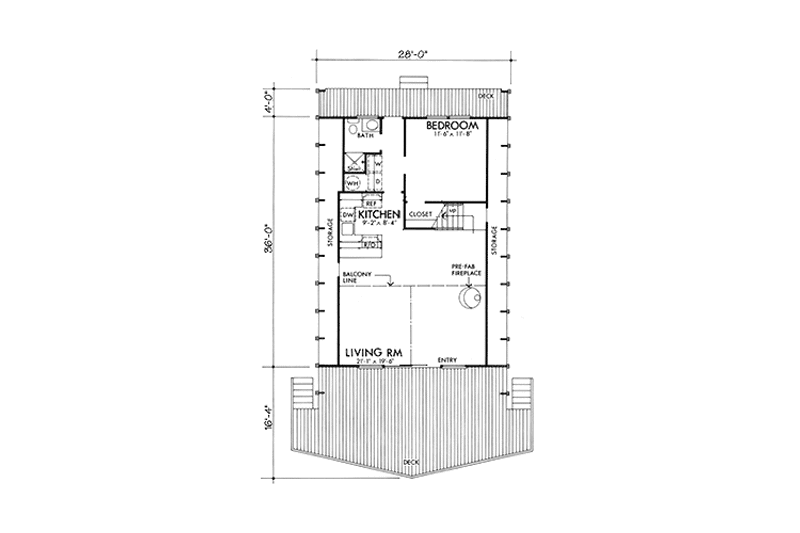 Architectural House Design - Floor Plan - Main Floor for Prairie House Plan #320-1035 - 2 bed, 1 bath
