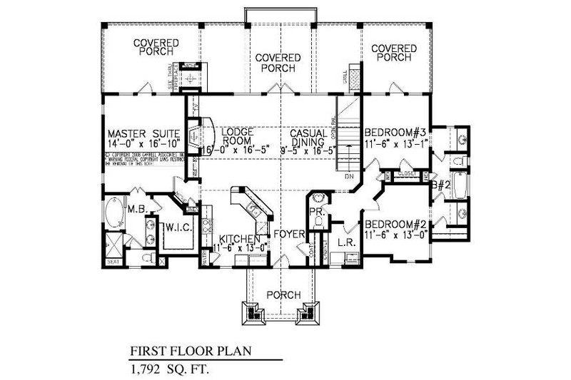 House Blueprint - Floor Plan - Main Floor for Ranch House Plan #54-443 - 3 bed, 2.5 bath