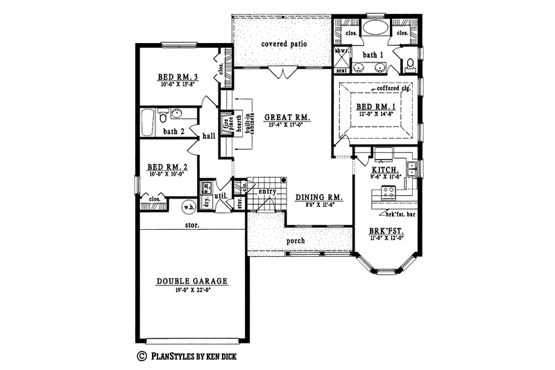 Home Plan - Floor Plan - Main Floor for European House Plan #42-451 - 3 bed, 2 bath