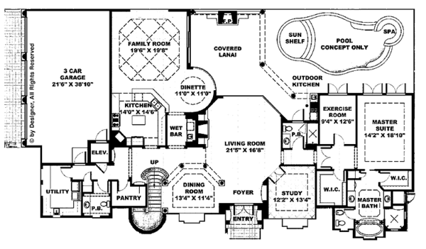 Architectural House Design - Mediterranean Floor Plan - Main Floor Plan #1017-39