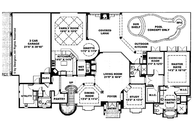 Home Plan - Floor Plan - Main Floor for Mediterranean House Plan #1017-39 - 4 bed, 5.5 bath