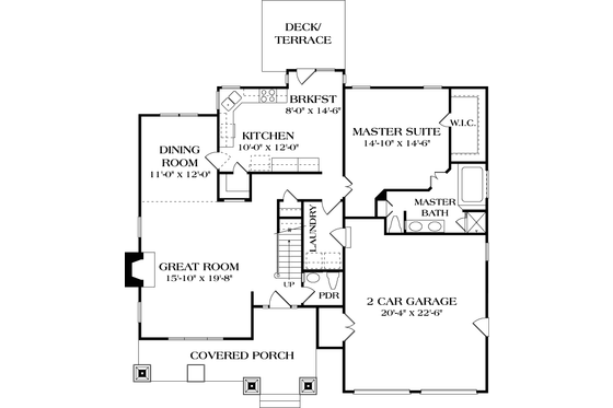 Floor Plan - Main Floor for Craftsman House Plan #453-85 - 3 bed, 2.5 bath