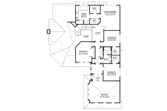 Floor Plan - Upper Floor for Craftsman House Plan #132-450 - 6 bed, 3.5 bath