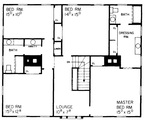 Architectural House Design - Colonial Floor Plan - Upper Floor Plan #72-354