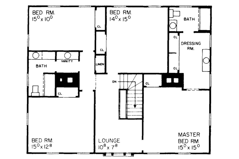 Home Plan - Floor Plan - Upper Floor for Colonial House Plan #72-354 - 4 bed, 2.5 bath