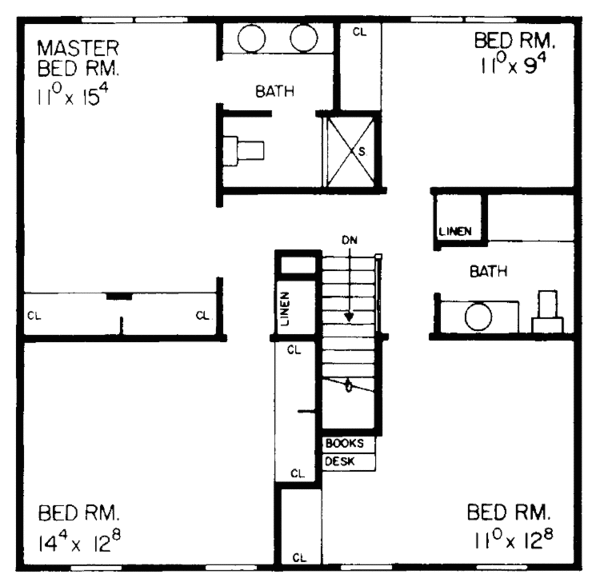 House Blueprint - Colonial Floor Plan - Upper Floor Plan #72-705