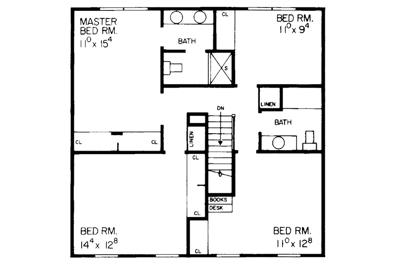 Home Plan - Floor Plan - Upper Floor for Colonial House Plan #72-705 - 4 bed, 2.5 bath