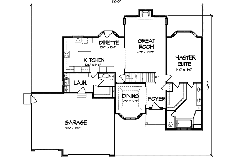 Home Plan - Floor Plan - Main Floor for Traditional House Plan #320-1458 - 4 bed, 2.5 bath