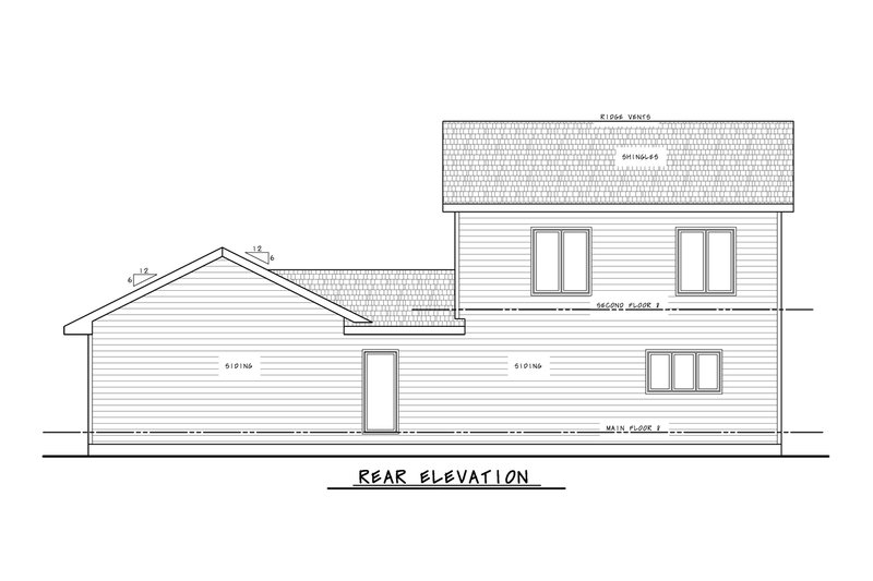 House Blueprint - Exterior - Rear Elevation for Traditional House Plan #20-2507 - 3 bed, 3.5 bath