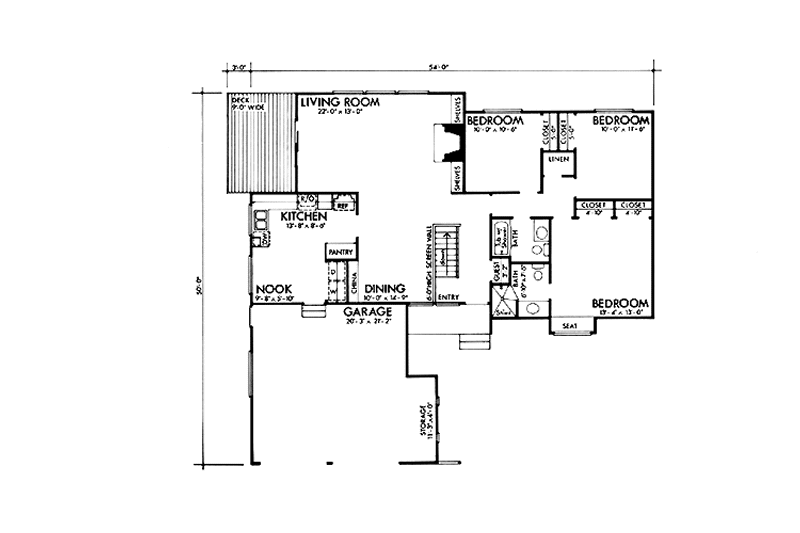 Home Plan - Floor Plan - Main Floor for Ranch House Plan #320-1336 - 3 bed, 2 bath