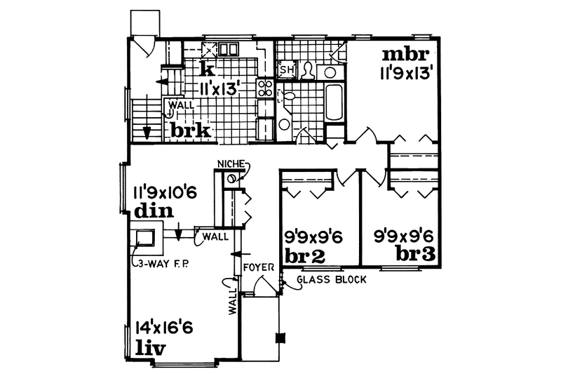 Home Plan - Floor Plan - Main Floor for Craftsman House Plan #47-1044 - 3 bed, 2 bath