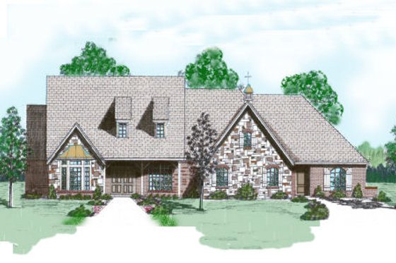 Exterior - Front Elevation for European House Plan #52-197 - 4 bed, 3.5 bath