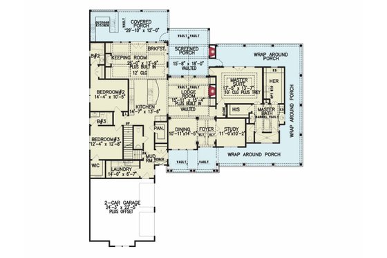 Floor Plan - Main Floor for Farmhouse House Plan #54-488 - 3 bed, 3.5 bath