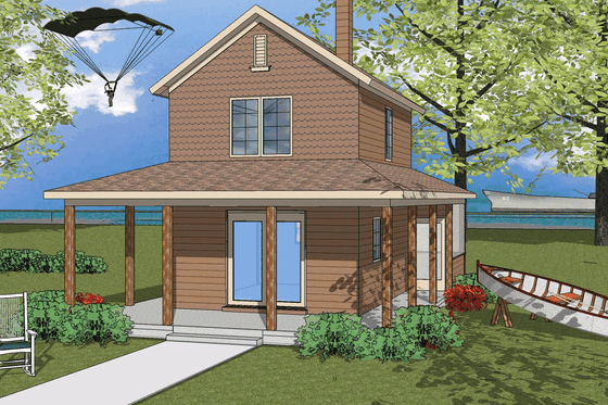 Exterior - Front Elevation for Country House Plan #8-209 - 1 bed, 1 bath