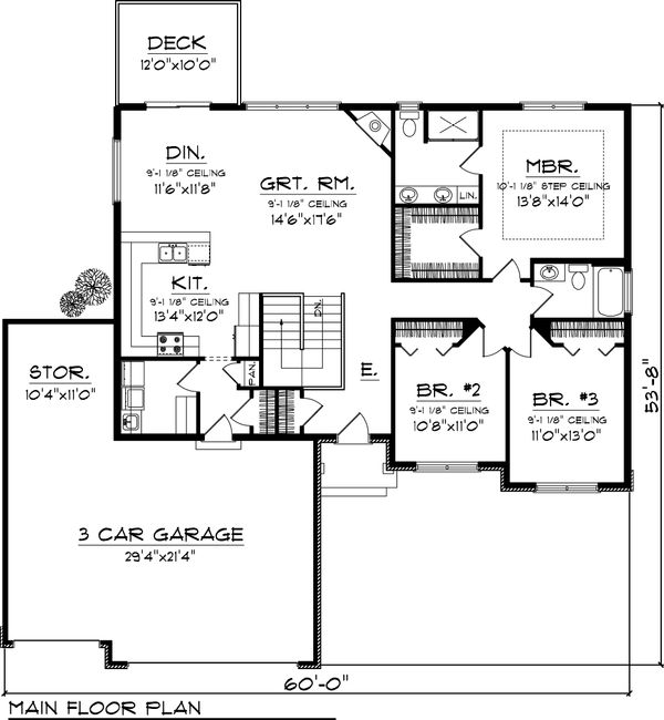 Architectural House Design - Ranch Floor Plan - Main Floor Plan #70-1047